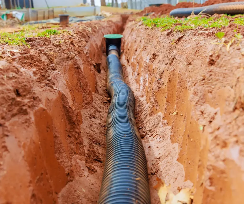 Laying underground drainage pipe systems for rainwater a stormwater
