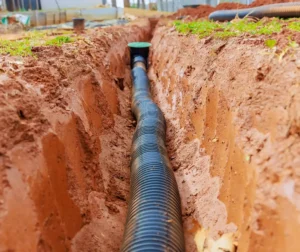 Laying underground drainage pipe systems for rainwater a stormwater